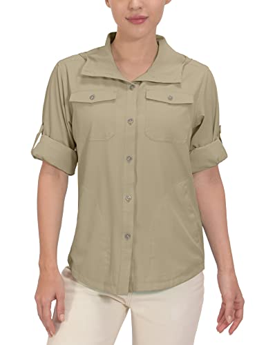 Little Donkey Andy Women's Upf 50+ Stretch Hoodie Shirt, Outdoor Quick Dry Sun Protection Fishing Hiking Shirts New Khaki L #TOP8