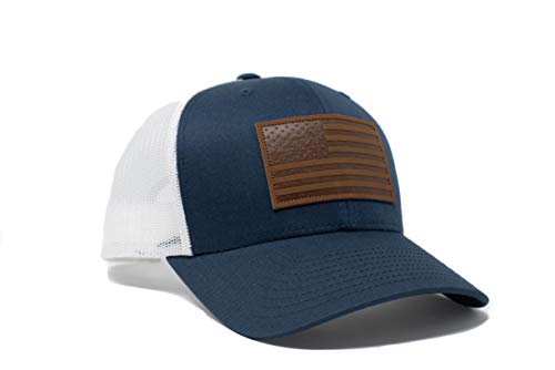 Image of 13 STRIPES American Flag Hat - Leather Patch Mesh Back Snapback Hat for Men & Women USA Flag Trucker Hat, Casual Unisex Hat