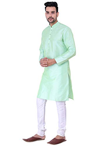 Image of HUZUR Men's Silk Solid Straight Long Kurta Pyjama Set| Ethnic Wear