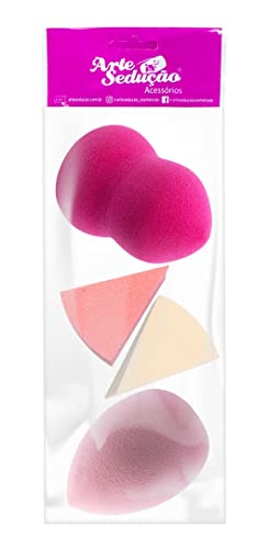 Kit com 4 Esponjas para Maquiagem Modelos Diversos, Gota, Corpinho