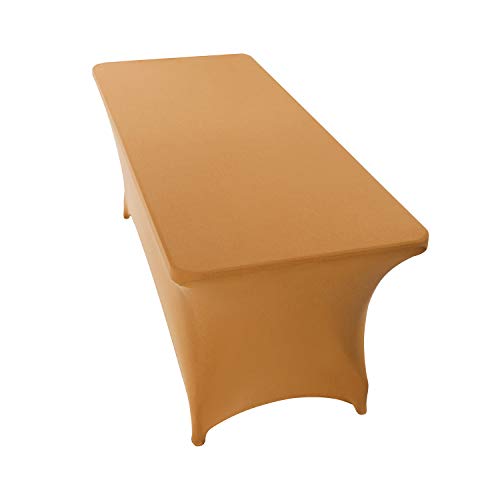 Image of Peomeise 2PCS 6FT Spandex Table Cover Rectangular Stretch Spandex Tablecloth (Gold,6FT)