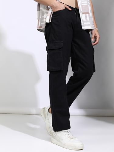 Image of Highlander Men's Relaxed-Fit Cargo Pocket Jeans | Clean Look | Cotton Comfort | Utility Style| Cargo Jeans for Man