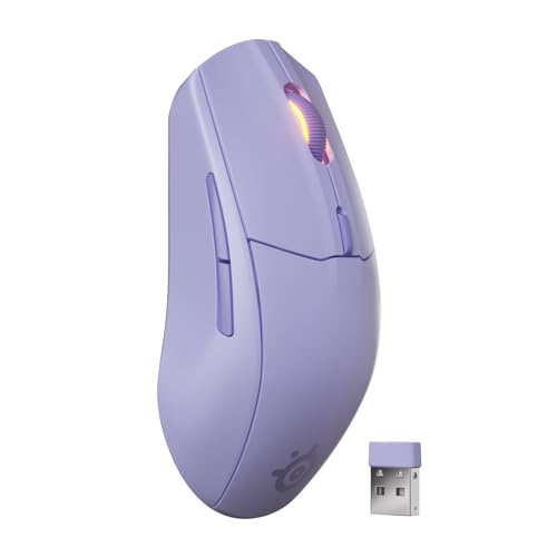 SteelSeries mysz do gier Rival 3 Wireless Gen 2 – 2,4 GHz i Bluetooth – Sensor optyczny TrueMove Air 18 000 DPI – Wytrzymała do 60 milionów kliknięć – Niska waga – Ślizgacze 100% PTFE - Lavendowy