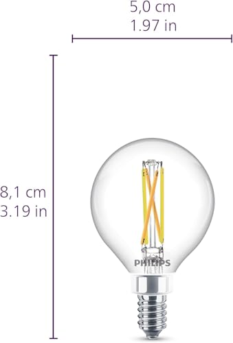 PHILIPS LED 60W G16.5 2-Pack Ultra Definition Soft White (2700K) 500 Lumen (5W = 60W) Dimmable Clear Flicker-Free Light Bulbs