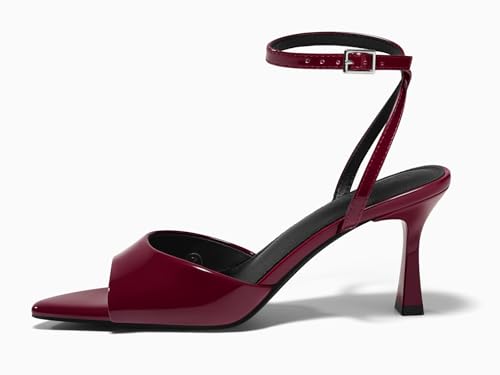 Image of Coutgo Womens Kitten Heels Sandals Pointed Open Toe Ankle Buckle Strap Summer Dress Shoes