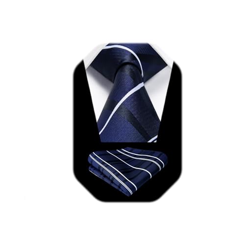 HISDERN Plaid Checkered Tie Handkerchief Woven Classic Formal Men's Necktie & Pocket Square Set