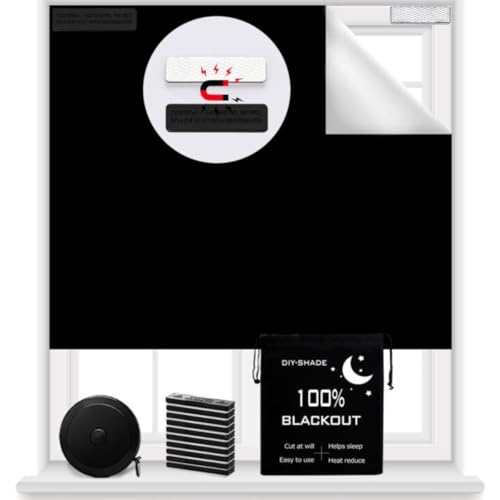 100% Blackout Blind Magnetic Window Cover 118 x 57Inch,No Drill,Cut Any Size/Shape,Portable Black Out Shades Curtains for Nursery Bedroom,Rv,Media Room with Magnetic Closure