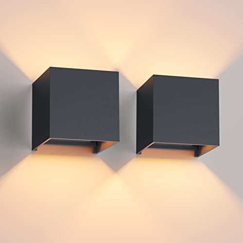 Klighten 2 Stücke LED Wandleuchte mit Austauschbarer G9 LED Lampe Warmweiß 3000K, Aluminium LED Wandlampe Innen/Aussen Einstellbar Abstrahlwinkel aussenbeleuchtung für Wohnzimmer Garten, Anthrazit Cover