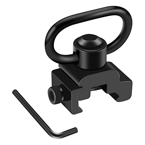LONSEL 360° Rotation Picatinny Sling Swivel Mounts, 2 Point and Traditional Sling Picatinny Rail Mount with 1.25" Push Button QD Sling Swivels - Black (1 Pack) Cover