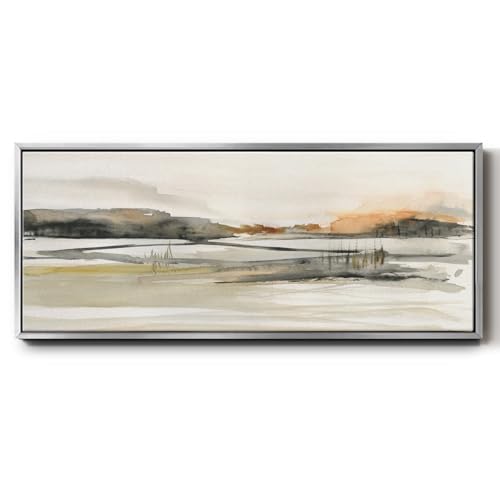Renditions Gallery Abstract Floater Frame Artwork Majestic Meadow View Wall Decoration Prints & Paintings for Bedroom Office Kitchen - 12"X30" SILVER Frame GAL037