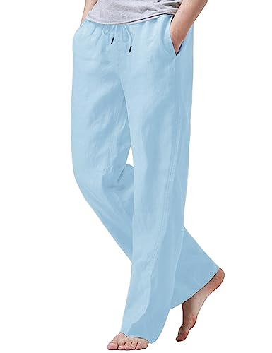 Image of iWoo Linen Pants Men Casual 2025 Summer Beach Elastic Drawstring Waist Yoga Pants Travel Baggy Work Pant Pajama