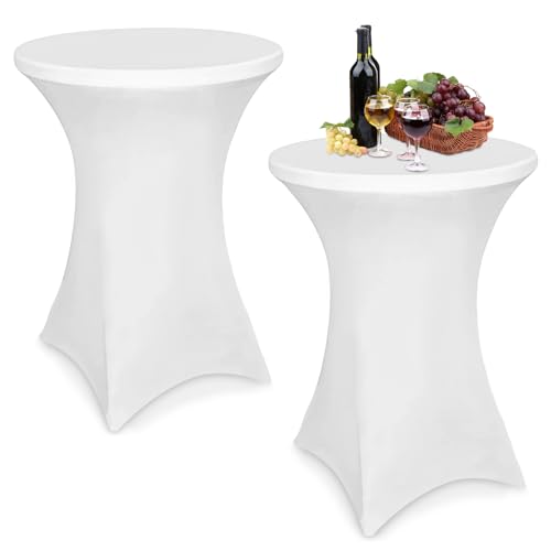 Yuxava Stretch Stehtischhusse, 2 Stück Stretch Hussen Stehtische 80 x 110 cm Spandex Stretch Tischhussen Geeignet für Bistrotische Geburtstagsfeiern Hochzeitsbankette Heimdekoration (Weiß)