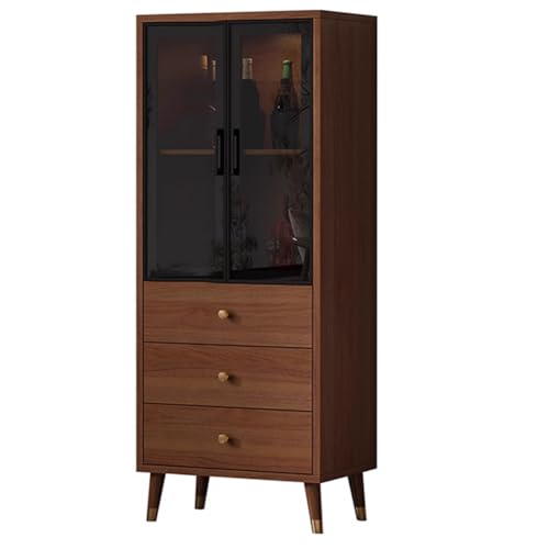 PP-Vic Vitrina De Almacenamiento Con Luz LED, Vitrina Retro De Pie Para Vinos Con Puerta De Vidrio Templado, Marco De Puerta De Aleación De Aluminio Sólido, Estante Para Vinos/Bebidas,60 * 40 * 150cm