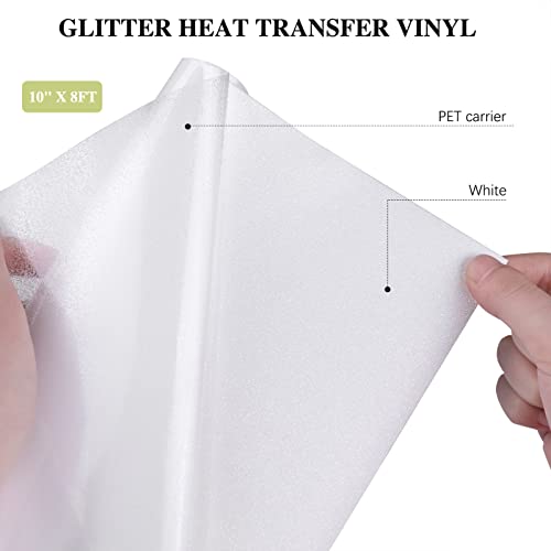 Image of HTVRONT White Glitter HTV Vinyl - 10 inch x 8ft Heat Transfer Vinyl for T Shirts, Glitter Iron on Vinyl Compatible with Cricut Cutting Machine - Easy to Use for Custom T Shirts Design (White Glitter)