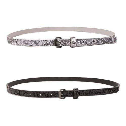 Blingbling Waist Belt Sequined Buckle for Street Dance Jean Belt Punk Waist Chain Shimmering Glitters Black and Silver Belt Set4