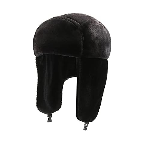 AWOCAN Winter Unisex Faux Fur Bucket Hat Soft Warm Autumn Winter Fluffy Flight Cap with Ear Flaps for ice Skating and Outdoor Activities (Black) Cover