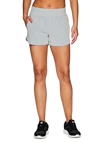 Rbx Women's Running Short With Built In Brief Workout Shorts With Inner Briefs Lined Gym Shorts With Pockets Breathable Woven Fabric For Running, Sports, Beach, Travel Wear Space Dye Light Grey M #TOP3