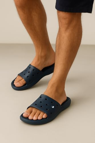 Image of Bata Men's Massage Slippers, Grey, Textured Footbed, Perforated Design