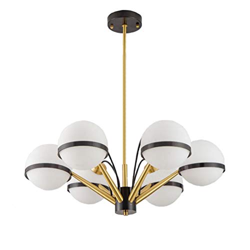 Lustre de salle à manger moderne, luminaire à 6 globes en verre pour ambiance salon chaleureuse
