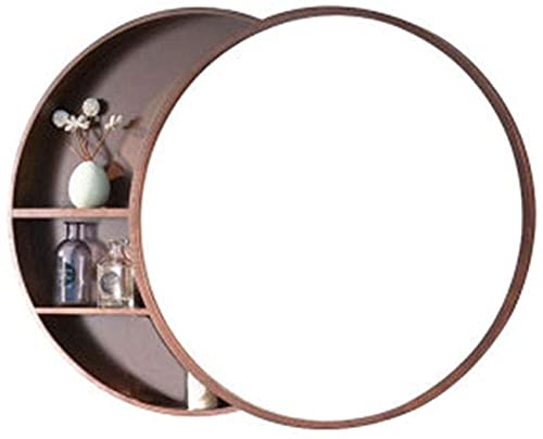Preisvergleich Produktbild Badezimmer-Arzneischrank-Aufbewahrung... Badezimmerspiegelkabinett, massivholz Badezimmerspiegel, mit Regal, runder Spiegel for Make-up und WC, Badezimmerspiegel ( Color : Brzowy , Size : 70*70