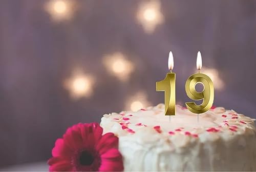 Image of Number Candles3 Inch For Birthday, Wedding, Engagement, Valentines Day Celebration, Bridal Shower, Bachelors Decoration Gold (Numerical No 19 Or 91), Wax, Unscented