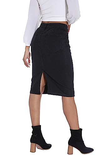 Guanyy GYY345_3B_XL Black Denim Skirt Stretchy High Rise Slim Fit Mid Blue Jean Skirts With Pockets Women'S Weekend Skirts 3_Black X-Large thumb #9