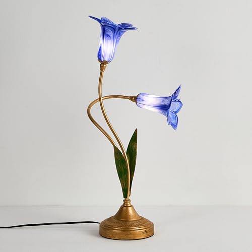 Lámpara de mesa estilo clásico Skyblaze con pantalla de vidrio azul
