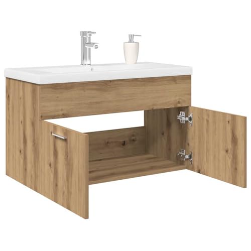 Vetnasa Mueble para Lavabo con Lavabo Integrado y Grifo Roble Artesanal Mobiliario, Conjuntos de Muebles, Muebles de baño Marrón 32,4 KG