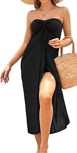Image of Women's Beach Dress Summer Maxi Sundress Strapless Hawaiian Cover Ups Asymmetrical Wrap Dresses
