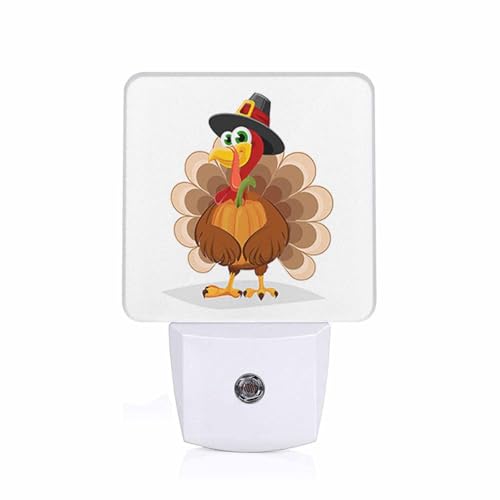 Image of LED Night Light Plug into Wall with Dusk to Dawn Light Sensor White Energy Efficient Thanksgiving Day Turkey Nightlight for Bedroom Bathroom Hallway Living Room Kitchen