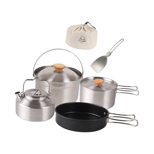 Batterie de cuisine de camping : kit casserole antiadhésive, poêle, bouilloire rando