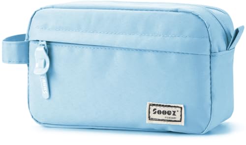 Image of Sooez Original High Capacity Pencil Case, Big Pencil Bag Pouch Box Organizer Pen Case, Aesthetic Supply for Girls Adults, Portable Journaling Supplies with Easy Grip Handle & Loop, Blue
