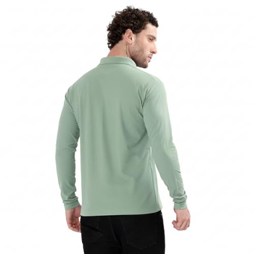 Image of Men's Full Sleeve Collared Soild Color Casual Regular Fit T-Shirt