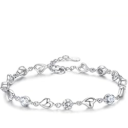 Pulseras Plata Mujer Originales Aucuu Pulseras para Mujer, Pulsera Corazón de Cristal Blanco para Mujeres, Pulsera de Plata con Amor, Pulseras Deslizantes de Cadena Ajustable, Niñas Día de la Madre Regalo de Joyería