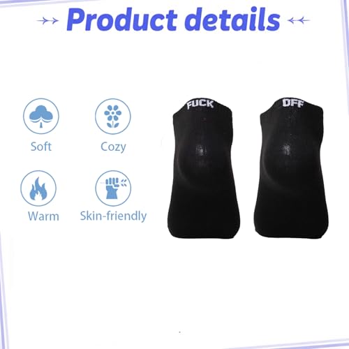 5 pairs of black, white and pink FUCK OFF boat socks, No-Show Socks suitable for men and women size 6-114
