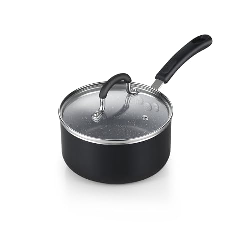 Image of Cook N Home 1-Quart Nonstick Saucepan with Lid, Professional Granite Sauce Pan Non Stick Small Pots for Cooking with Stay-Cool Silicone Handle, Heavy Gauge Aluminum Induction Cookware, Marble