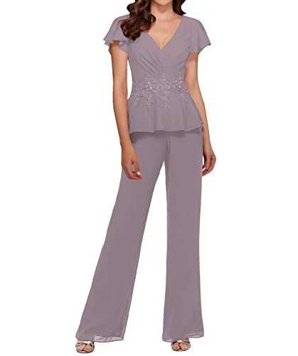 HUINI Mutter der Braut Hosenanzug V-Ausschnitt Zweiteilig Abendkleider Set...