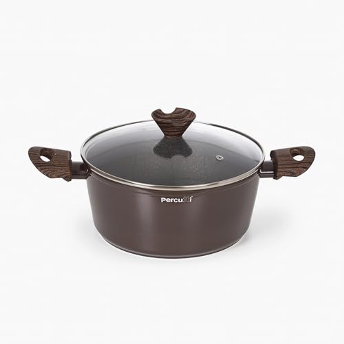 Percuiti Cacerola con Tapa de Vidrio, 24 cm, Aluminio Forjado, Antiadherente, Marrón, Compatible con Inducción