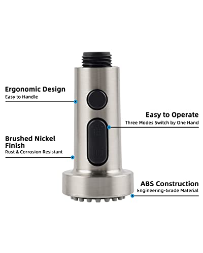 Hibbent Pull Down Kitchen Faucet Head Replacement, 3 Function Sink Faucet Sprayer Head Nozzle With 10 Adapters, Compatible With Moen, American Standard, Delta, Kohler Faucets, Brushed Nickel #TOP2
