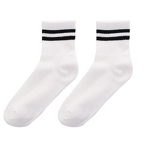Women Cotton Socks Vintage Cute Socks Female Socks Warm Casual Hosiery Striped Cotton Sports Middle Tube Hosiery(White)