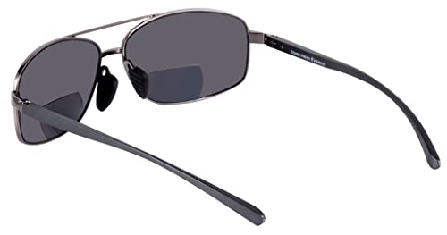 Mass Vision 2 Pair Of 'The Navigator' Lightweight Rectangular Aviator Metal Frame Bifocal Sunglasses (Gun Metal, 2, Multiplier_X) #TOP1