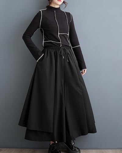 ellazhu Women's Oversized Irregular Drop Crotch Wide Leg Hakama Drawstring Harem Pants GZ1634