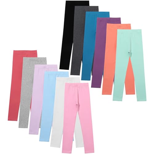 12 Pack Girls Cotton Pants - Toddler Stretch High Waisted Leggings - Soft and Breathable