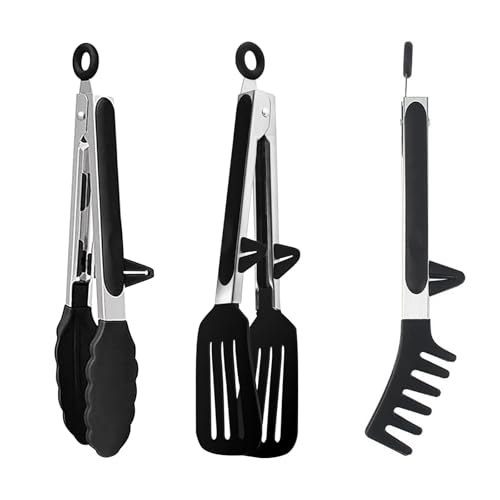 Neuytiky 3 Pièces Pince Cuisine Inox de 27 cm en Acier Inoxydable Avec Support,Pinces pour Barbecue,Pince Cuisine Inox,Sans BPA,pour...