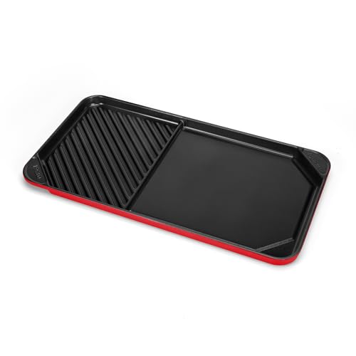 Image of All American 1930 - Ultimate 60 /40 Griddle with Ceramic Non-Stick Coating - Tomato Red - Durable & PFAS Free - Indoor Griddle for Easy Prep, Cooking, & Cleaning - Made in the USA