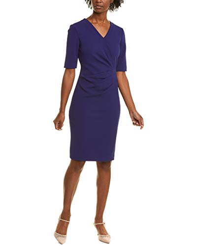 Tahari by ASL Short Sleeve Crepe Dress with Side Pleat Detail Ink 0