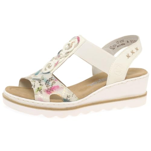 Rieker 67498 Women's off white multi slip on cushioned wedge sandals (Off White, UK Footwear Size System, Adult, Women, Numeric, Medium, 6.5)