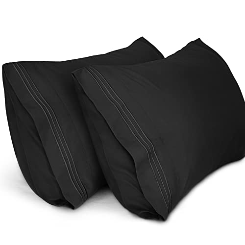 Lirex 2-Pack Fundas de Almohada, Tamaño 50 cm x 101 cm Fundas de Almohada de Microfibra Suave Cepillada, Transpirables sin Arrugas y Lavables a Máquina, Negro