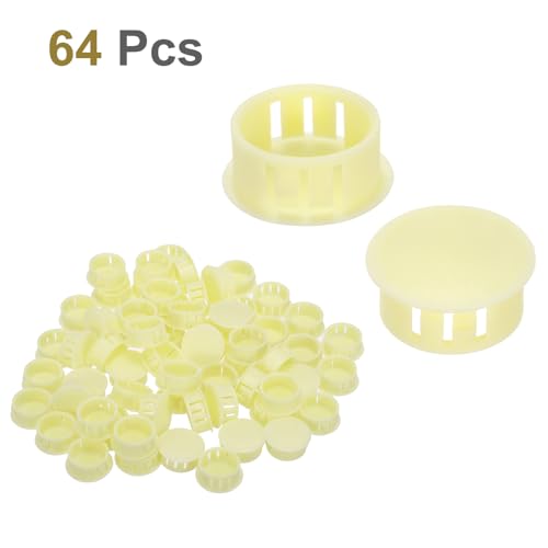 Image of MECCANIXITY 64PCS 22mm(7 /8 inch) Beige Plastic Hole Plugs, Flush Type Panel Hole Plugs Insert End Caps for Locking Hole Tubes Furniture Cabinet