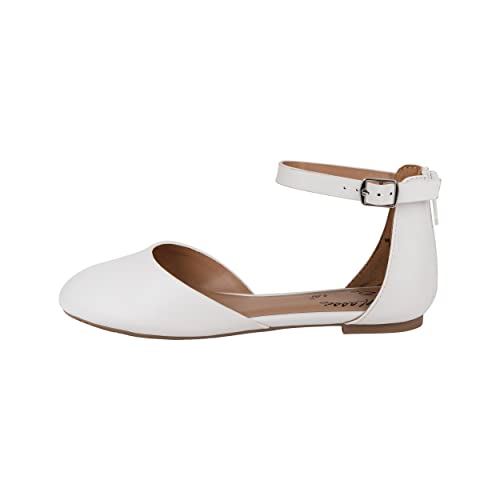 Girls' Ankle Strap Dress Flats – Closed Toe Ballet Flat with Adjustable Buckle & Back Zipper – Nicole